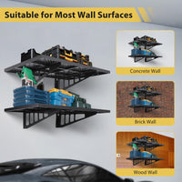 Scaffali da parete per garage Garvee, confezione da 2, resistenti, 2 x 3 piedi, in acciaio, montati a parete, per officina e garage, capacità di carico di 560 libbre, neri