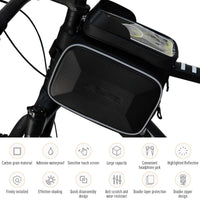 Garvee Sac de Cadre de Vélo Étanche Réfléchissant avec Support Téléphone TPU Sensible pour VTT et Cyclisme Urbain, Taille Adaptée Moins de 6,4 Pouces, Noir