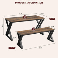 Tavolo da pranzo Garvee con 2 panche, struttura in metallo, legno MDF, antigraffio per cucina e sala da pranzo, salvaspazio, marrone