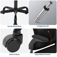 Sedia da ufficio ergonomica Garvee in rete con braccioli 2D e supporto lombare per ufficio e home office, girevole a 360°, stabile fino a 159 kg, nera