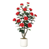 Garvee Albero Artificiale di Camelia 3FT con Fiori in Seta Bianca, Realistico, Senza Manutenzione, in Vaso Stabile, Decorazione per Casa e Eventi - Red 3Ft