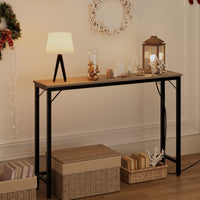 GARVEE Tavolo Consolle Stretto con Porta USB, 100x23x80 cm, Legno Vintage, Marrone e Nero, per Ingresso e Soggiorno