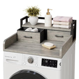 Garvee Ripiano Lavatrice e Asciugatrice 2 Livelli con Cassetti e Guardrail Alto, Legno Ingegnerizzato, Organizzatore per Spazi Compatti, Dimensioni Standard, Colore Naturale - Grigio