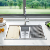 Garvee Lavello Cucina 76 cm Vasca Singola Acciaio Inox 16 Gauge Sistema Drenaggio Facile Finitura Nichel Spazzolato Accessori Completi Sottopiano - Vasca Singola Con Gradini 76*56*25 cm Spazzolato + Tagliere in Bambù + Cesto Scarico + Colino + Rete Fondale + Persiana Scorrevole