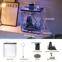 Kit per acquario piccolo Garvee da 2,6 galloni per pesci Betta con luce LED, generatore di ossigeno, acrilico, filtro silenzioso per ufficio e casa, trasparente