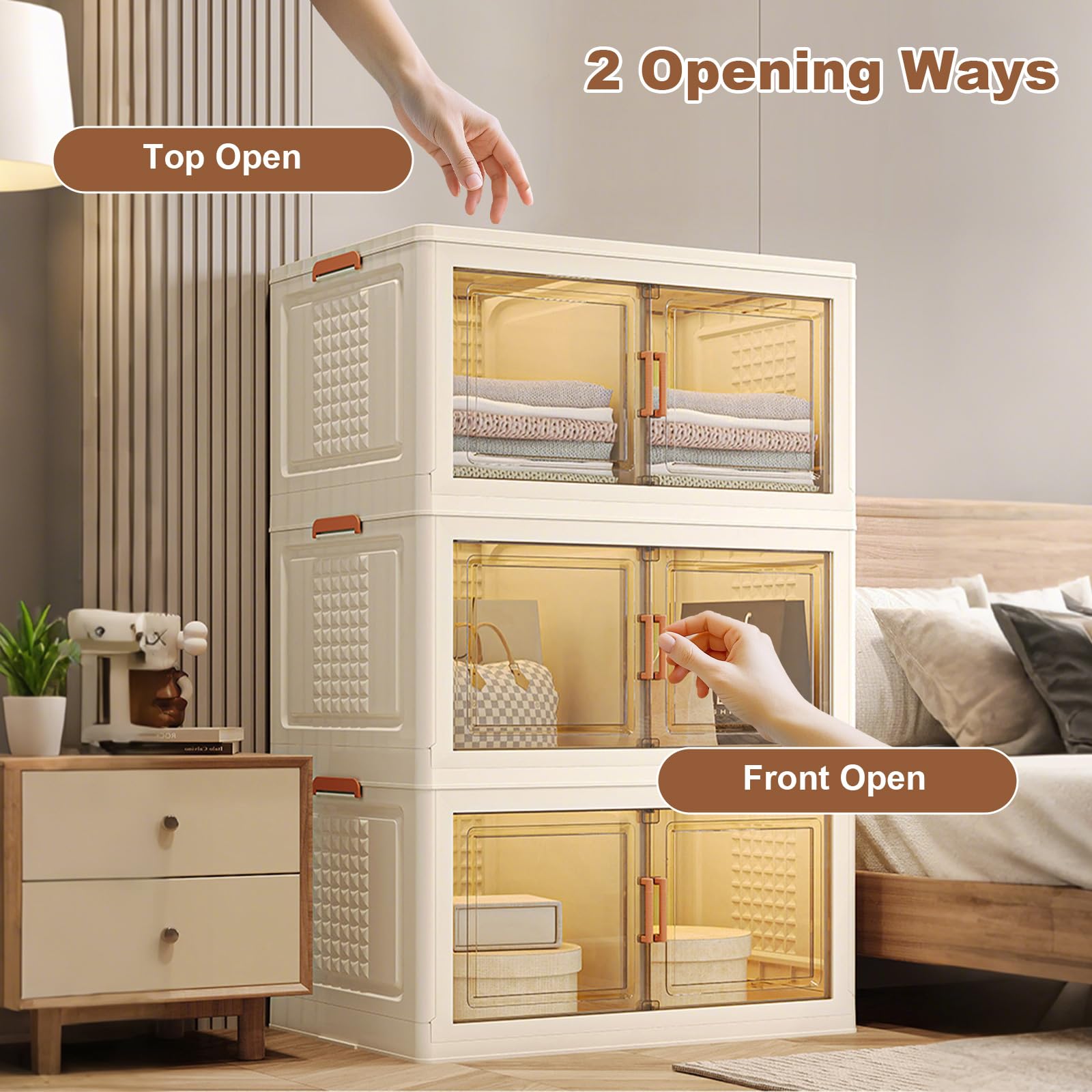 Contenitori impilabili in plastica Garvee, set da 4, 144 QT, con ante e ruote, trasparenti, per camera da letto e garage