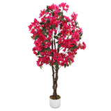 Garvee Albero Artificiale di Bougainvillea 120 cm con 168 Fiori Rossi e Tronco Naturale, Vaso Nero Elegante, Interni ed Esterni - 150