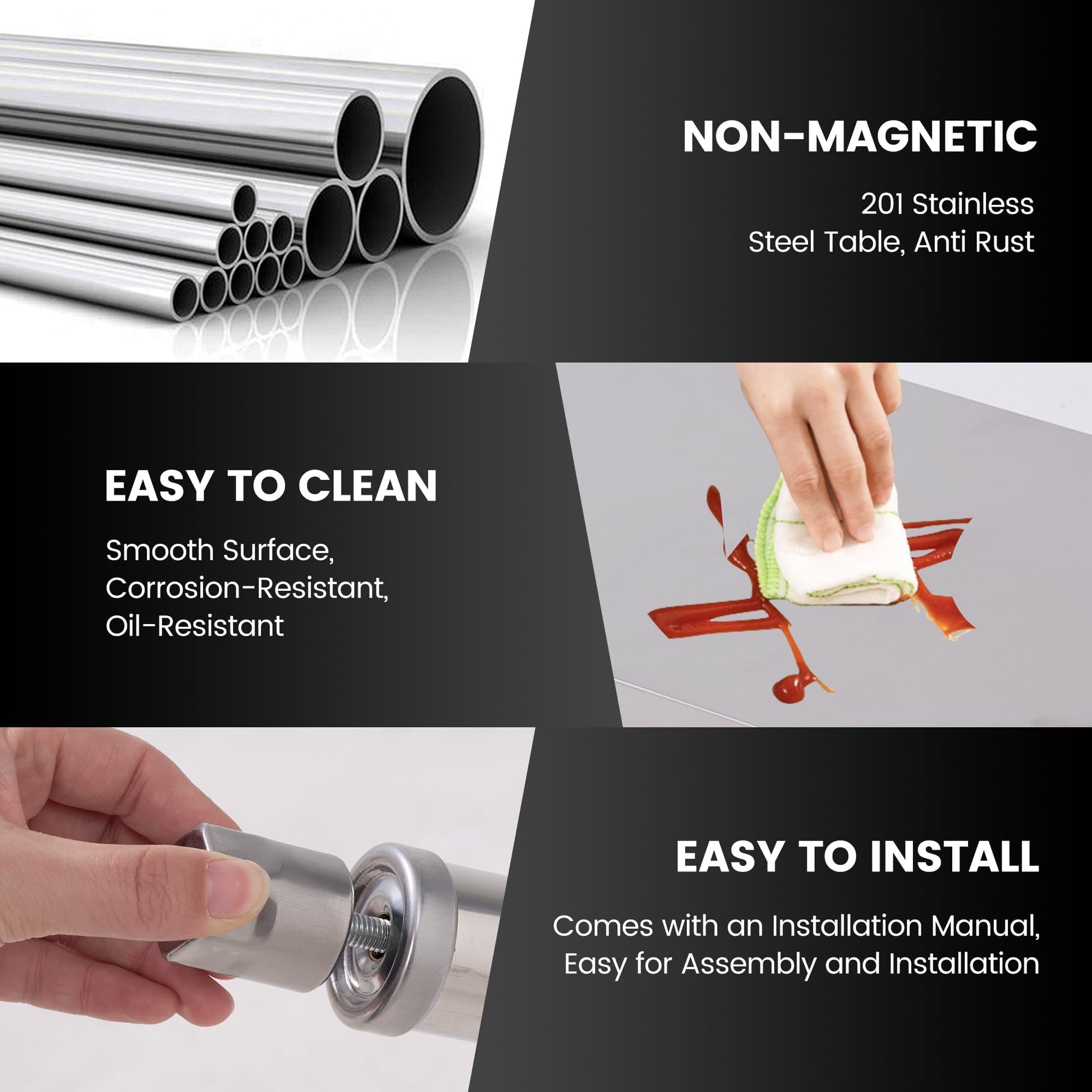 Tavolo da lavoro in acciaio inossidabile Garvee da 24x12 pollici, regolabile, resistente, antiruggine, antigrafcio, per catering e uso esterno