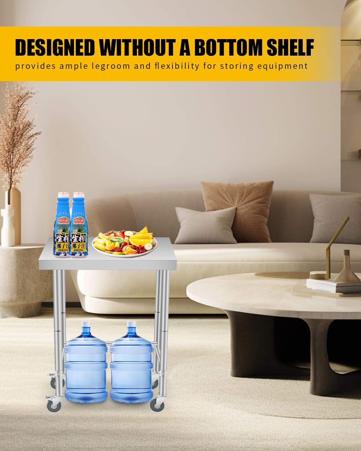 Tavolo da lavoro in acciaio inossidabile Garvee da 18x36 pollici, design robusto e antiruggine, con ruote per cucina e officina