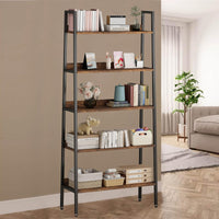 Libreria alta Garvee da 67" con 5 ripiani, struttura in metallo, marrone ruggine, stretta, per soggiorno, ufficio, cucina