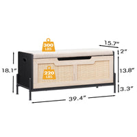 Panca portaoggetti in rattan Garvee da 39,4" con cuscino per seduta, 2 cerniere di sicurezza, cassapanca portaoggetti, scarpiera, rovere e nero per soggiorno e corridoio