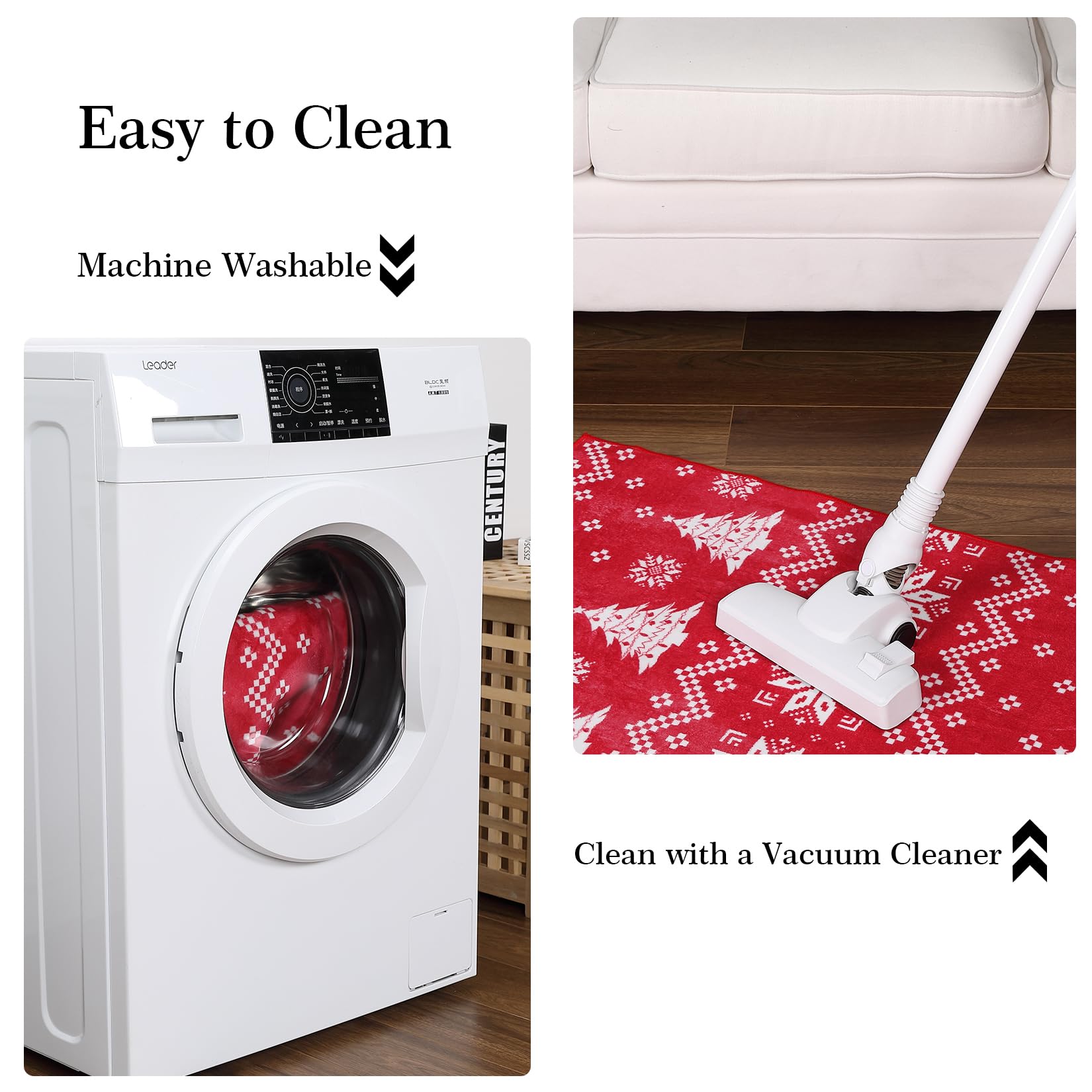 Garvee Tappeto Natalizio Rosso con Fiocchi di Neve e Albero di Natale, Antiscivolo, Lavabile, Ultra Sottile in Poliestere per Soggiorno e Camera da Letto