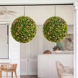 Garvee Artificial Bosso Balls 22,4 pollici Set da 2 pezzi Materiale PE resistente alle intemperie e senza manutenzione per giardino e matrimonio Verde - Rosa