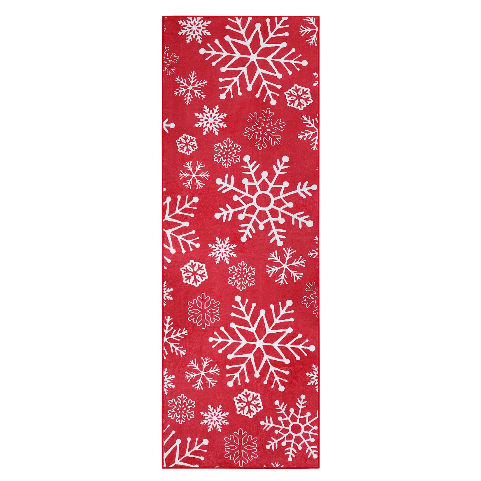 Tappetino da corridoio Garvee 0,6x1,8 m rosso con fiocchi di neve, morbido, antiscivolo, lavabile in lavatrice, per corridoio e cucina