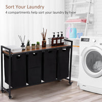 Garvee Cesto portabiancheria con 4 tasche rimovibili, ruote, ripiano per bagno e camera da letto, tessuto Oxford, struttura robusta, 174 l, grigio