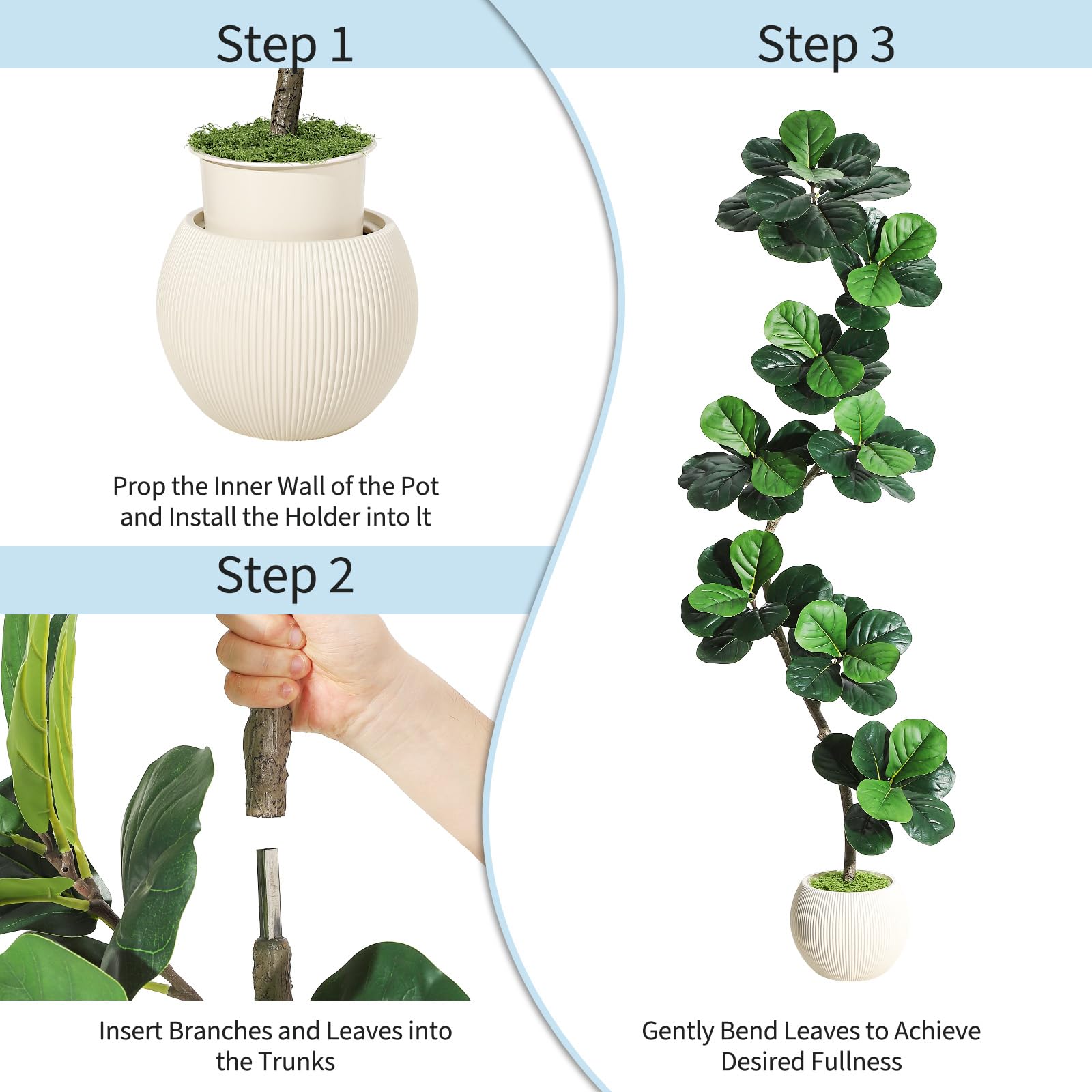 Albero di fico artificiale Garvee a foglia di violino da 7 piedi con vaso bianco, foglie realistiche, resistente alle intemperie per casa e ufficio