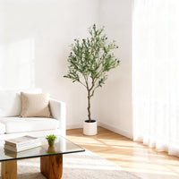 Albero di ulivo artificiale Garvee da 150 cm, vaso bianco, decorazione per interni, soggiorno, ufficio e giardino