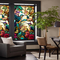 Garvee Pellicola per Finestra Retro PVC Hummingbird Flower, Privacy Non Adhesive, Stained Glass, Vinile Eco-Friendly, 45x100cm, Bagno e Decorazioni