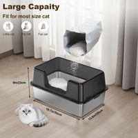 Lettiera per gatti Garvee in acciaio inox con coperchio, extra large, bordi alti, antigraffio, per uso domestico, con tappetino antiscivolo e paletta