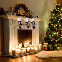 Garvee Set di 3 calze natalizie a quadri Buffalo da 20" con risvolto in peluche per camino e albero di Natale, grandi, a quadri bianchi e neri