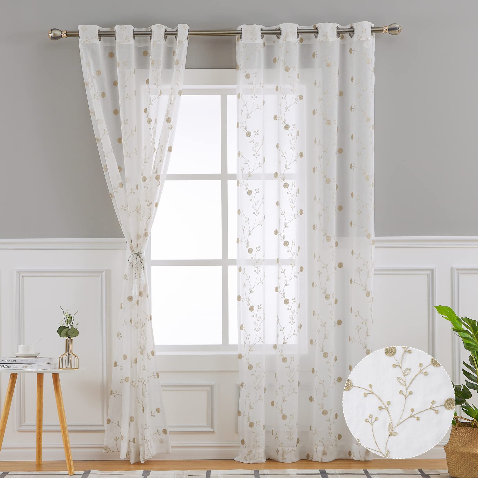 Tende in voile GARVEE con occhielli, ricamate, lunghe 182 cm, effetto lino, bianche, per soggiorno e camera da letto, 2 pannelli, trasparenti
