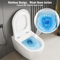 GARVEE WC Sospeso Senza Bordi Wc sospeso in ceramica, forma a D, 55,5 cm, bianco, con coperchio automatico, per bagni moderni