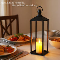 Garvee Set di 3 lanterne decorative in metallo con candele LED senza fiamma, nere, per uso interno ed esterno, giardino e terrazza, 22", 19", 17"
