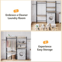 Mensola sopralavatrice Garvee da 30 pollici a 5 ripiani con doppi strati, ripiani in legno per bagno e balcone, regolabile, grigio/nero