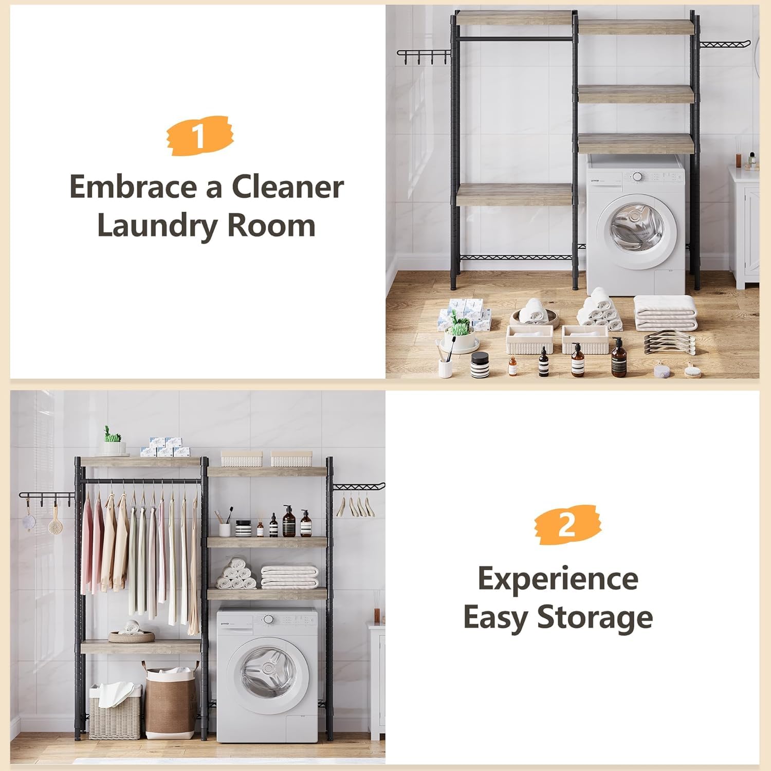 Mensola sopralavello Garvee da 28 pollici con 5 ripiani, altezza regolabile, legno a doppio strato, struttura in acciaio, antiruggine, per piccoli spazi, marrone