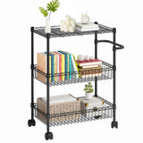 Carrello in metallo Garvee a 3 ripiani con cestini e ripiani regolabili per cucina e bagno, 31,5" nero - Nero