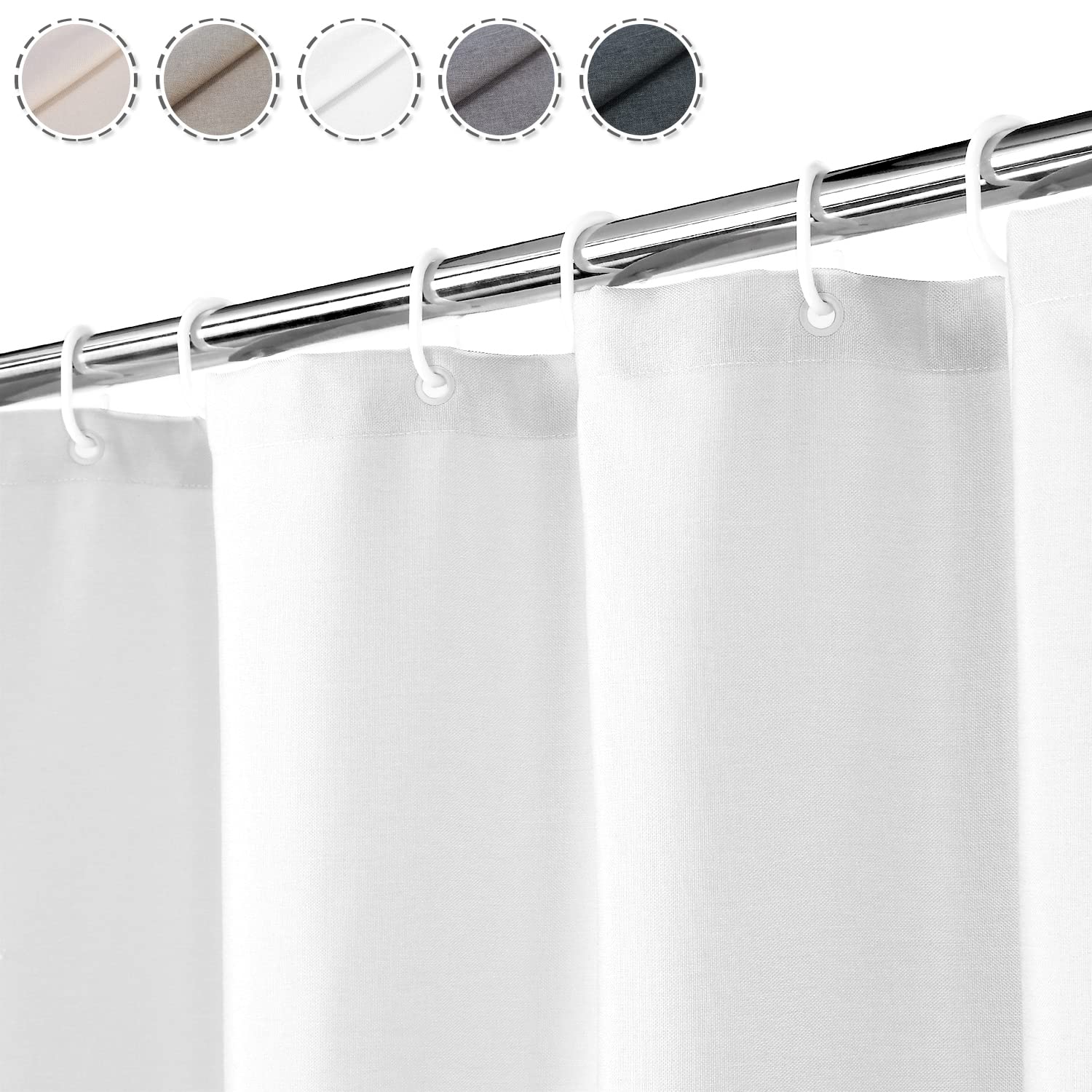 Garvee Flachs Leinen Duschvorhang 240GSM Schweres Gewebe Weiß 180x200 cm Hotelstil Mit Haken Badezimmer