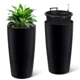 Garvee Set di 2 Vasi Alti 76 cm per Piante da Esterno con Monitor Acqua e Annaffiatura Automatica, Plastica Resistente, Design Elegante, Manici Nascosti, Per Patio e Ufficio, Colore Classico - Black