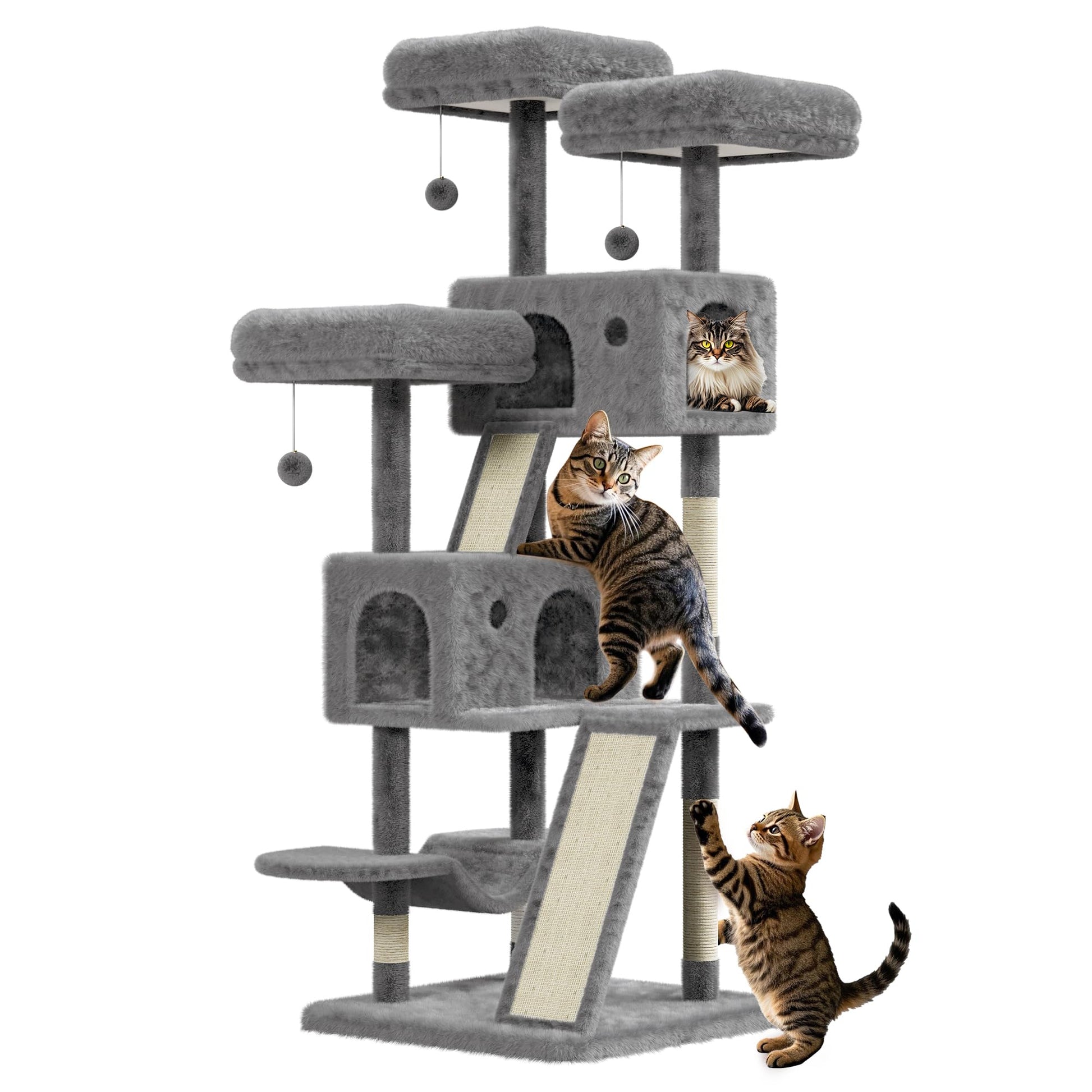 Torre per gatti Garvee Large da 66 pollici con tiragraffi in sisal, multipiano per gioco e riposo al chiuso, confortevole, beige