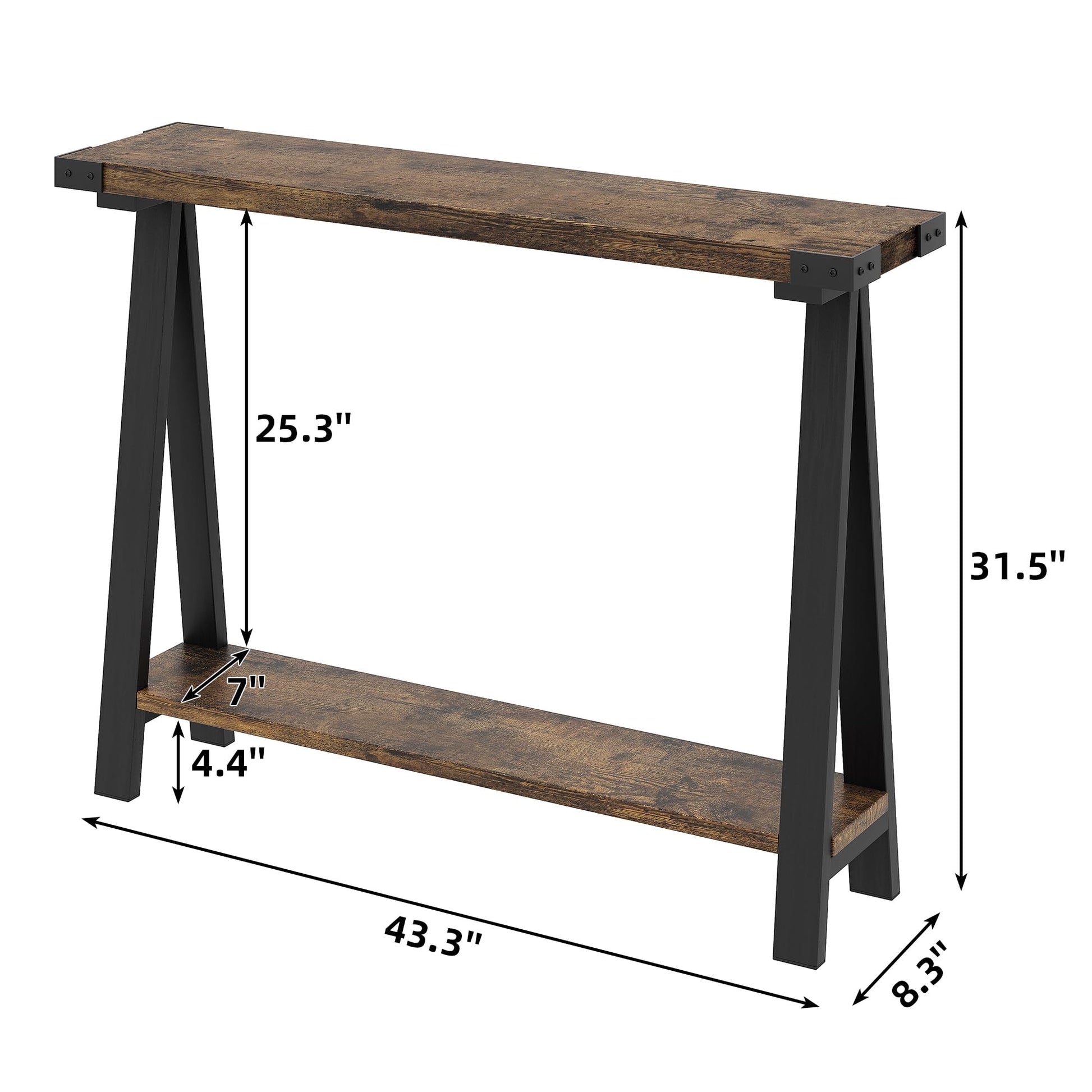 Tavolo console Garvee per corridoio, 2 ripiani con tenitore, gambe a R, legno, 43.3 pollici, soggiorno e ufficio, stretto, versatile