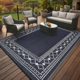 Garvee Tappeto Esterno 8x10 Patio Impermeabile Pieghevole Doppia Faccia Paglia Plastica Per Campeggio Spiaggia Blu
