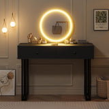 Garvee Tavolo Trucco Nero con Specchio LED, 3 Luci Regolabili, 2 Cassetti, Struttura Metallica Stabile per Camera da Letto