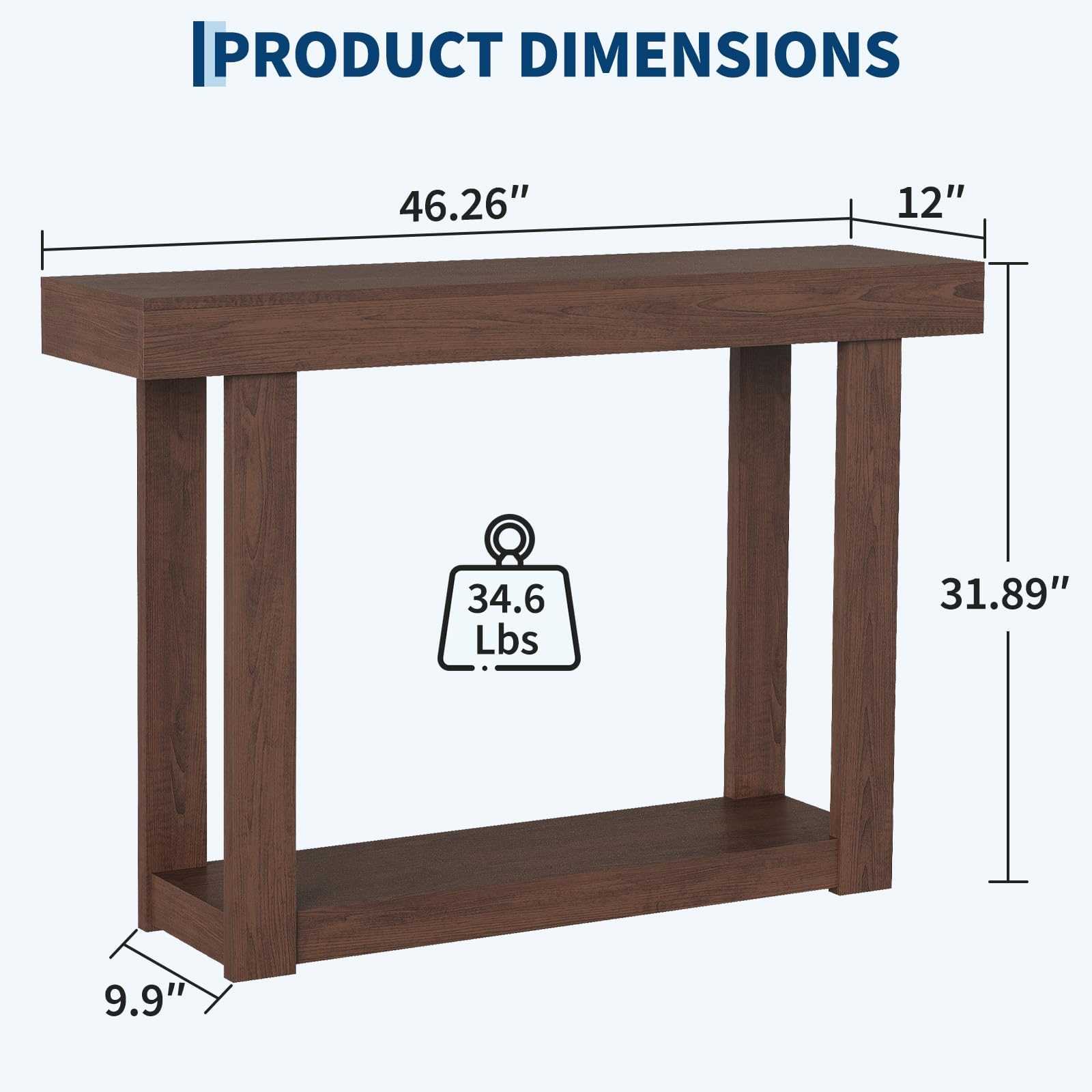 Tavolo consolle in legno Garvee da 46" stretto in stile fattoria per corridoio e soggiorno, finitura biondo naturale