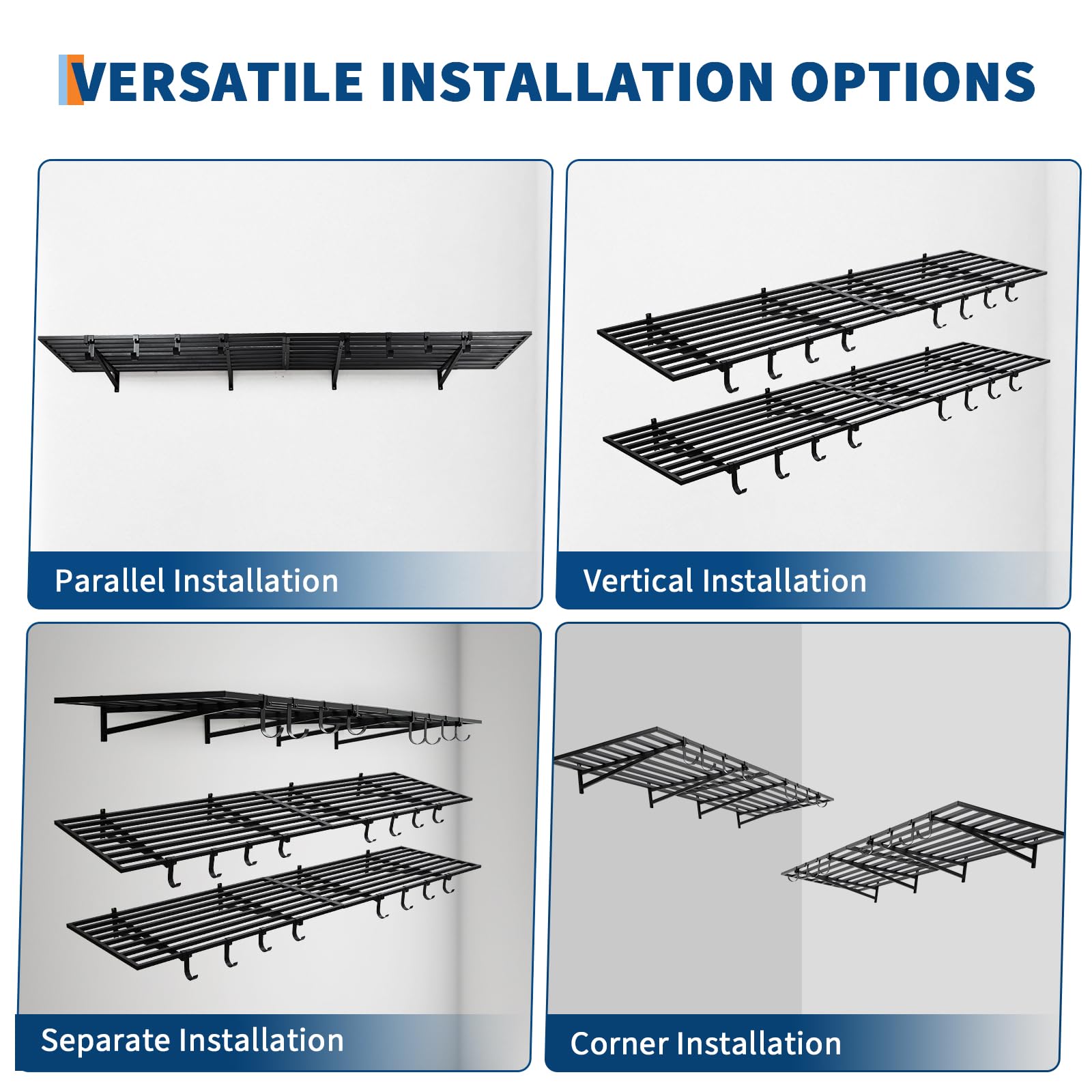 Set di pareti cucina con 2 pezzi, garage, 2 x 4 piedi, ganci in metallo, ufficio e garage, nero, capacità di carico di 800 libbre