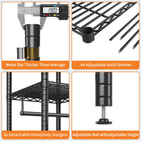 Appendiabiti in metallo Garvee con 4 ripiani, 3 barre regolabili in altezza, verniciato a polvere nero, per camera da letto e negozio
