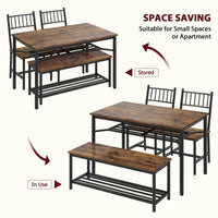 Set da pranzo Garvee per 4 persone con portabottiglie, tavolo rettangolare marrone retrò, MDF e acciaio, salvaspazio, ideale per appartamenti