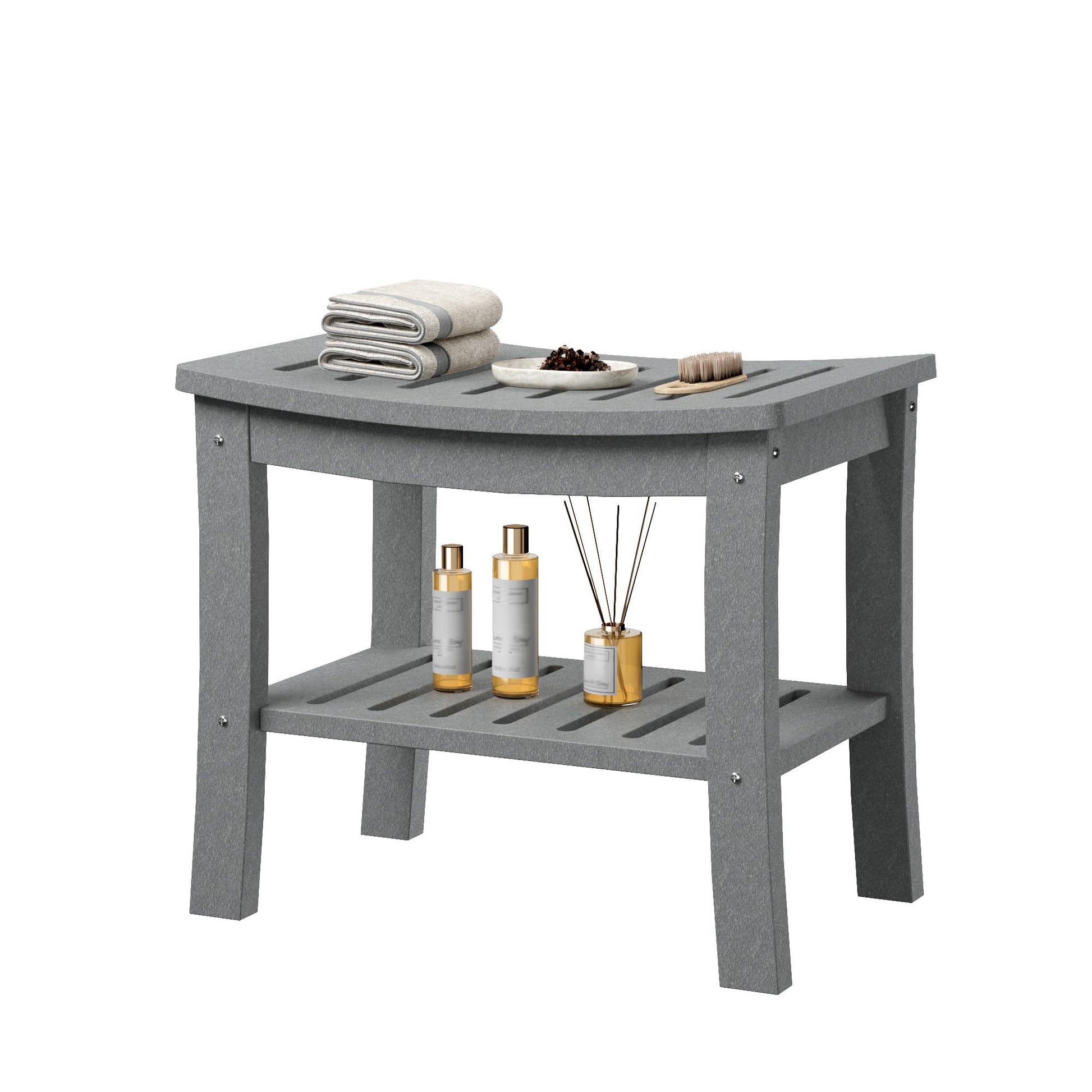 Panca da doccia Garvee in HDPE con ripiano per bagno e vasca, effetto legno, impermeabile, facile da pulire