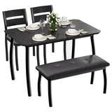 Set Tavolo da Pranzo Garvee 4 Pezzi con Panca e Sedie, Design Industriale Moderno, Legno Ingegnerizzato e Metallo, Salvaspazio, per Appartamenti, Cuscini Imbottiti - Black