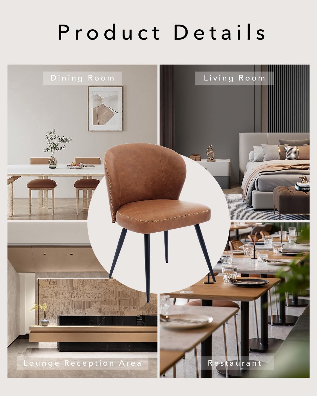 Garvee Set di 2 sedie da pranzo imbottite con gambe in acciaio e schienale alto in pelle per cucina e sala da pranzo, 23,2 pollici, marrone