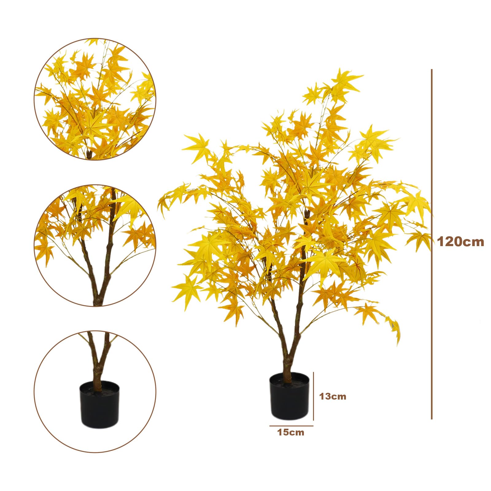 Garvee 4 piedi albero di acero artificiale decorazione autunnale con vaso di plastica per soggiorno e festa 120-180 cm giallo