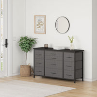Cassettiera GARVEE con cassetti, credenza con 10 cassetti in tessuto e 3 prese di corrente, cassettiera per soggiorno, credenza per ingresso, mobile contenitore con rivestimento in tessuto, robusta struttura in metallo, piano in legno