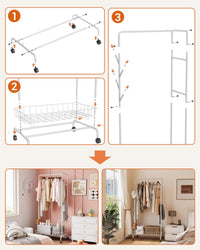 Appendiabiti in metallo Garvee con freni e ripiano, robusto e mobile, acciaio, bianco, per casa e ufficio, salvaspazio