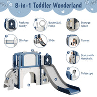 Garvee 8 in 1 Scivolo per bambini, set da gioco per interni ed esterni, con scala di arrampicata e canestro da basket, stabile, sicuro, HDPE, per giardino e soggiorno, colorato