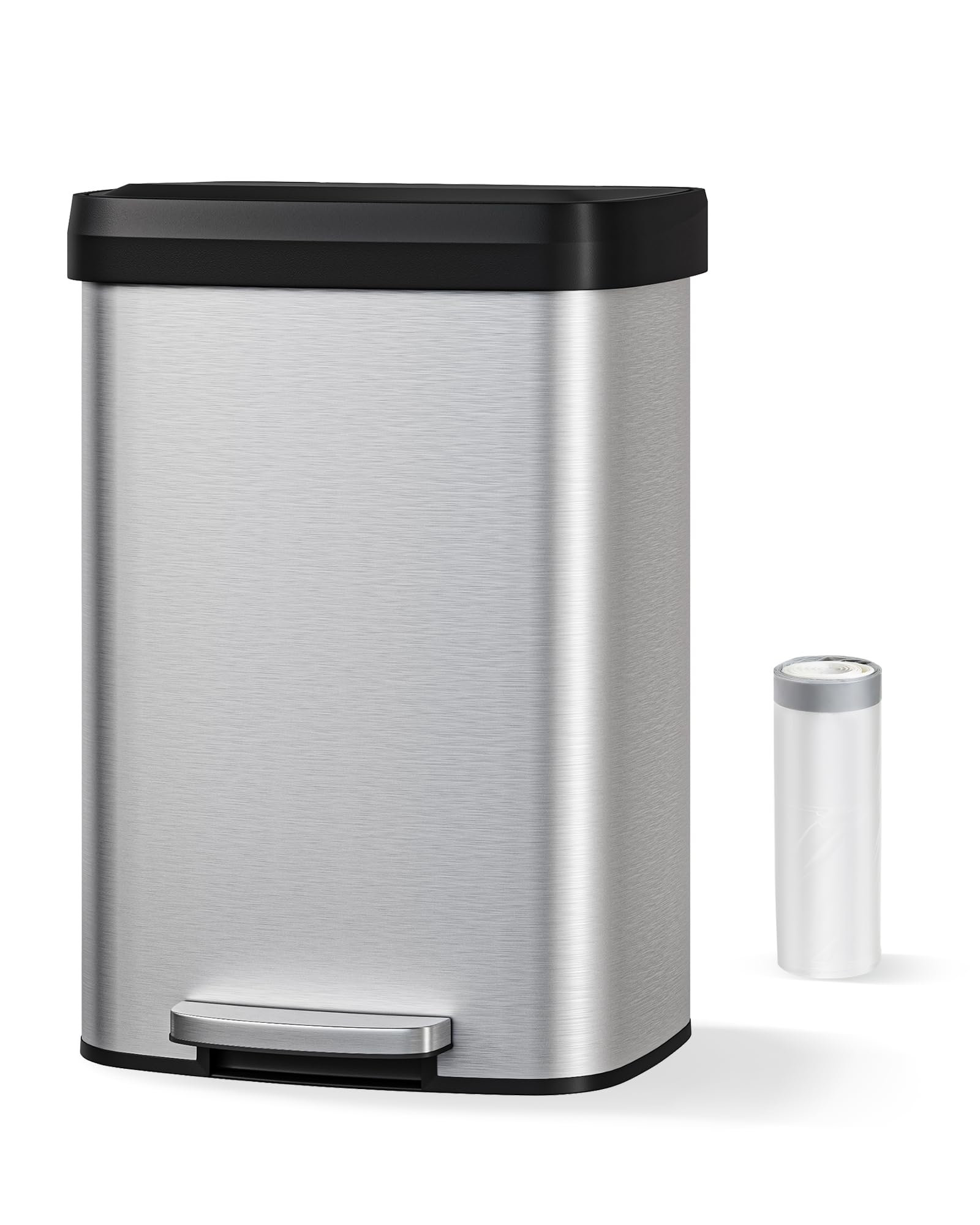 Pattumiera Garvee in acciaio inox da 13 galloni con coperchio, chiusura ammortizzata, maniglia ergonomica, argento, per isola cucina, grande, antiruggine
