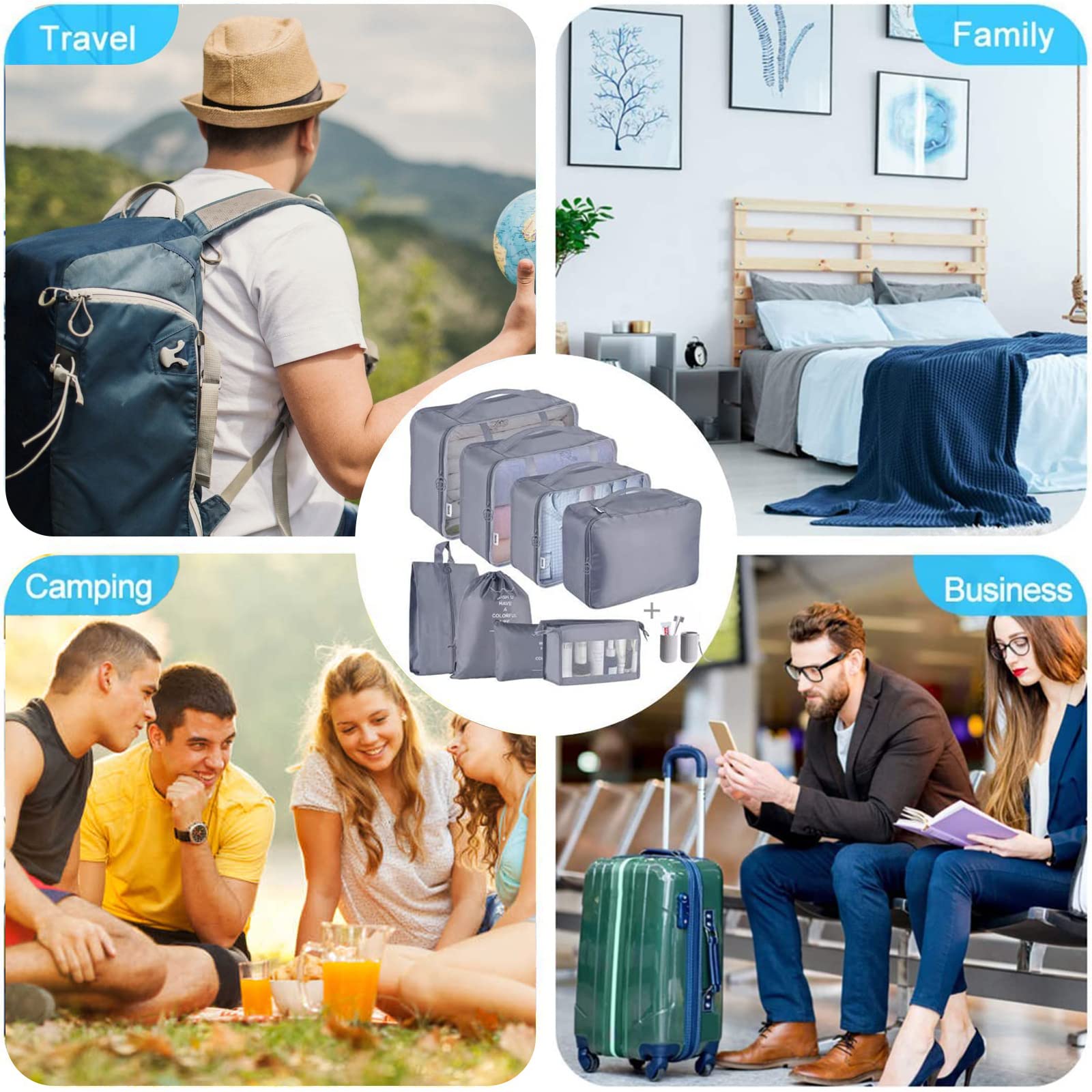 Garvee Set 9 Cubi Organizzatori Valigia - Tasche Leggere In Nylon Impermeabile Per Viaggi E Campeggio, Design A Rete, Chiusura Zip Doppia, Multicolore