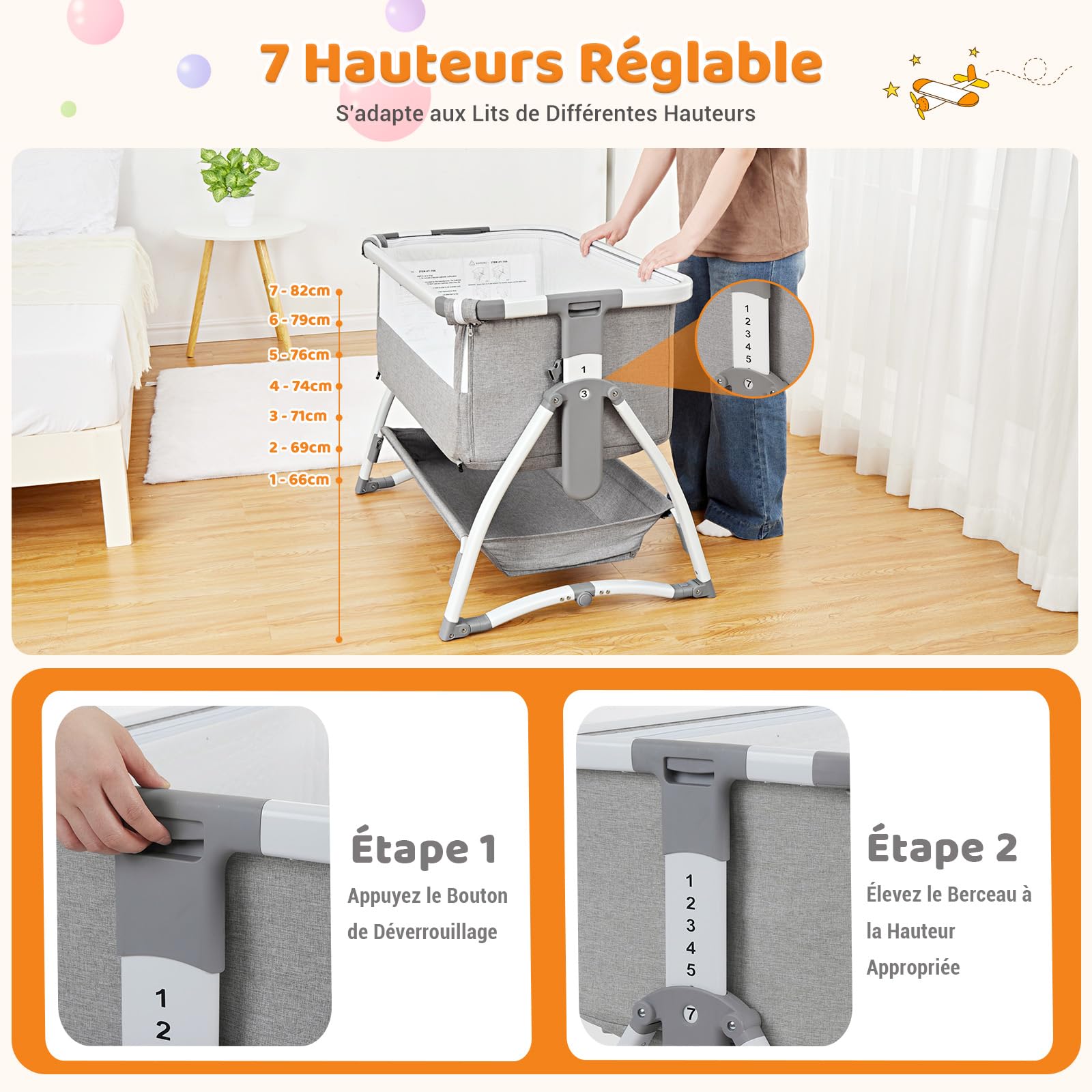 GARVEE Lettino per bambini, Culla per bambini, Lettino da comodino 4 in 1, Lettino da viaggio per bambini